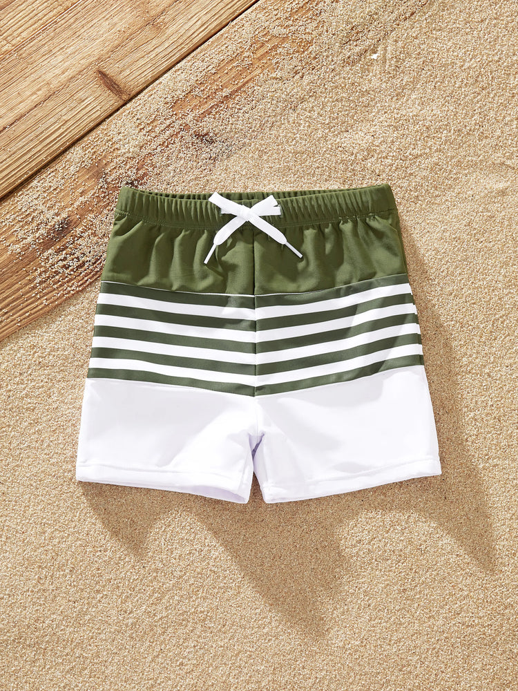 Toddler Boy Colorblock Stripe Swim Trunks Army green