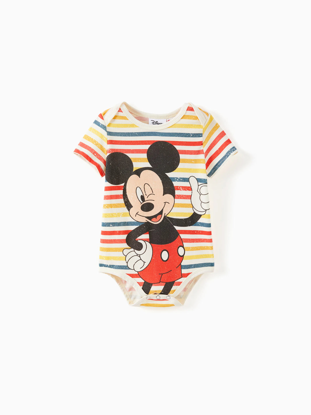 Disney Mickey and Friends Family Passendes kurzärmeliges Oberteil/Strampler mit Vintage-Streifendruck Cremeweiß
