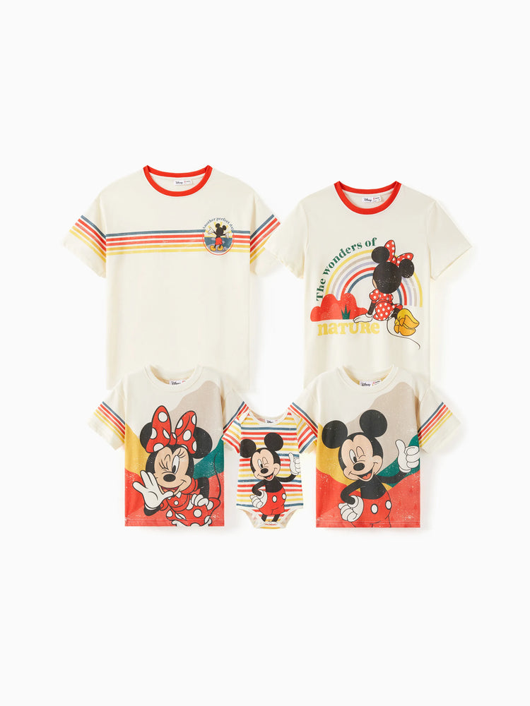 Disney Mickey and Friends Family Passendes kurzärmeliges Oberteil/Strampler mit Vintage-Streifendruck Cremeweiß