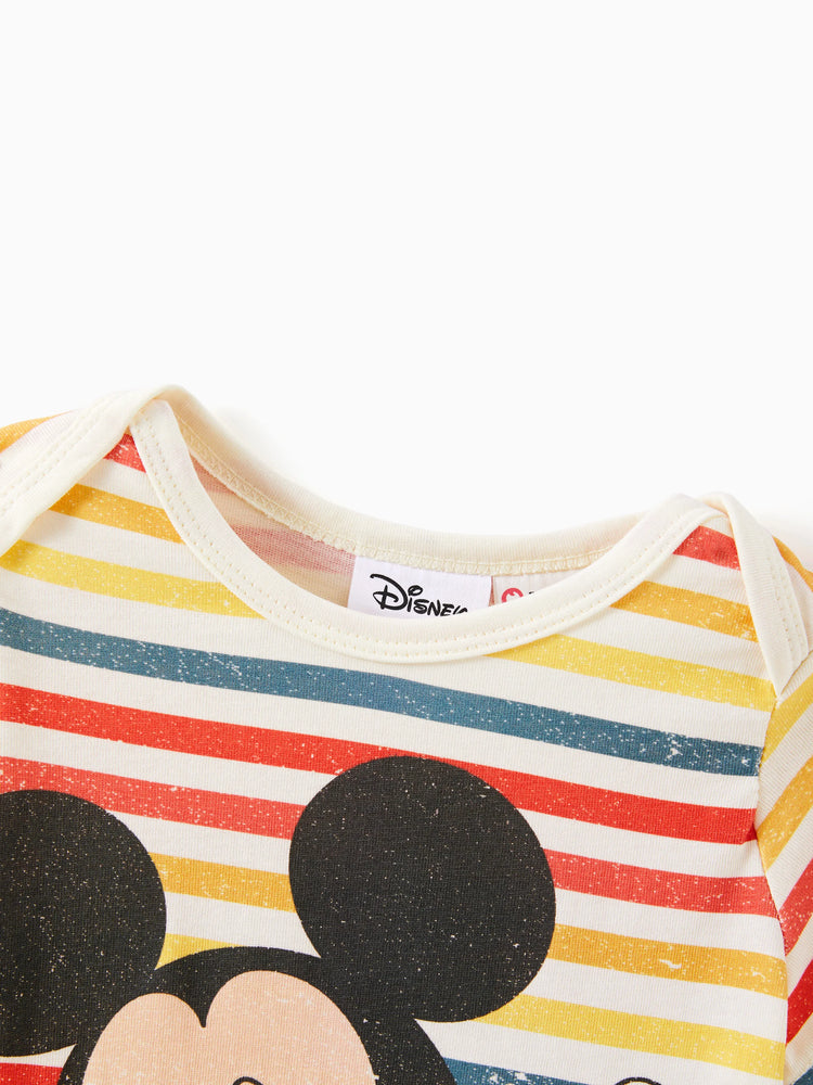 Disney Mickey and Friends Family Passendes kurzärmeliges Oberteil/Strampler mit Vintage-Streifendruck Cremeweiß
