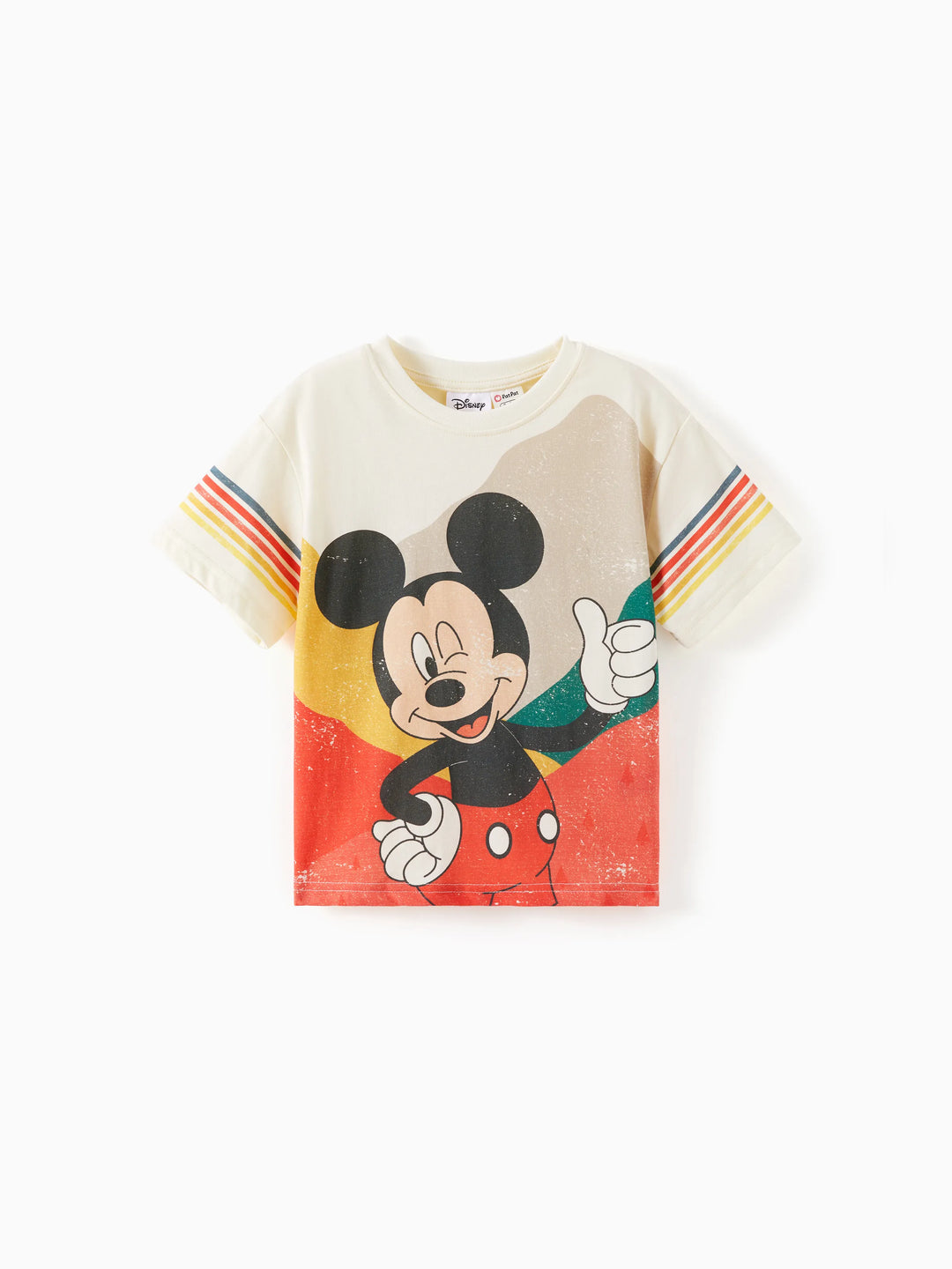 Disney Mickey and Friends Family Passendes kurzärmeliges Oberteil/Strampler mit Vintage-Streifendruck Cremeweiß