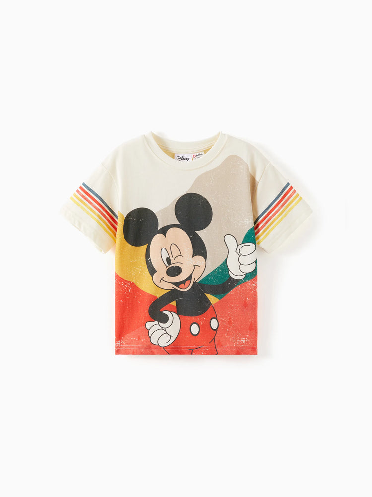 Disney Mickey and Friends Family Passendes kurzärmeliges Oberteil/Strampler mit Vintage-Streifendruck Cremeweiß