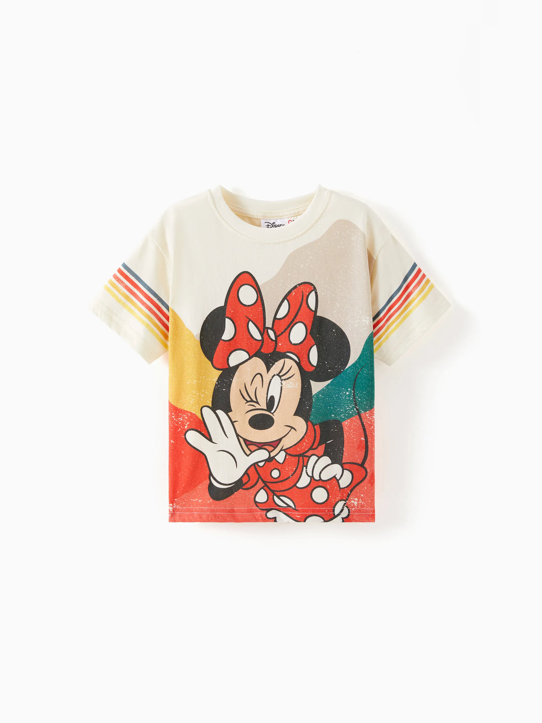 Disney Mickey and Friends Family Passendes kurzärmeliges Oberteil/Strampler mit Vintage-Streifendruck Cremeweiß