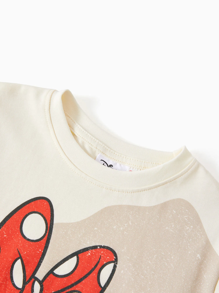 Disney Mickey and Friends Family Passendes kurzärmeliges Oberteil/Strampler mit Vintage-Streifendruck Cremeweiß