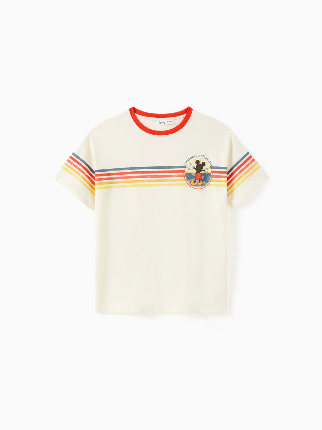Disney Mickey and Friends Family Passendes kurzärmeliges Oberteil/Strampler mit Vintage-Streifendruck Cremeweiß