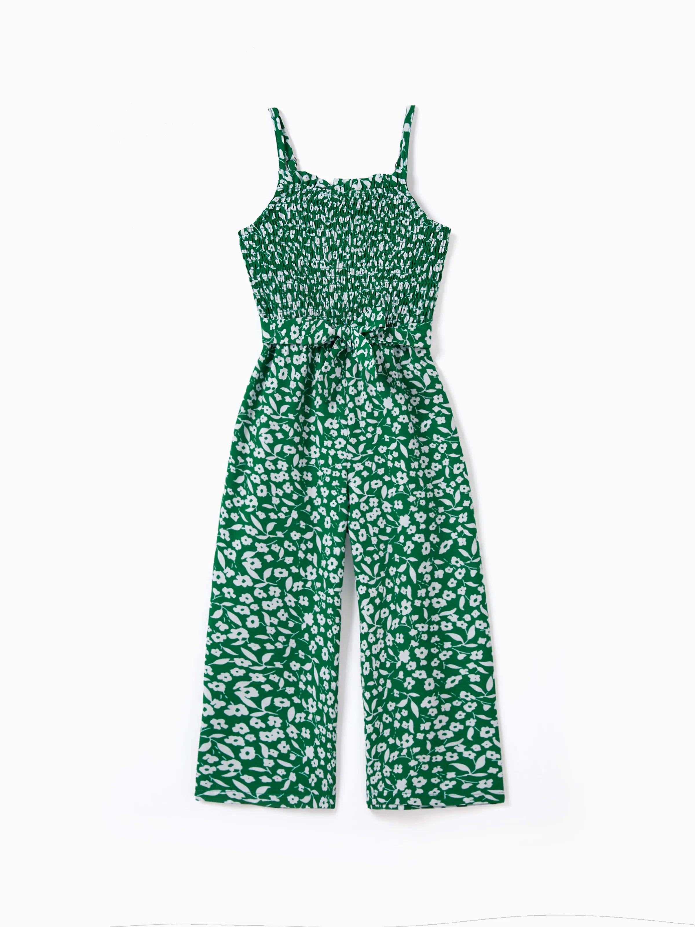 Matching Floral Print Green Smocked Strap Jumpsuits for Mommy and Me G - PatPat Matching Floral Print Green Smocked Strap Jumpsuits for Mommy and Me G - PatPat