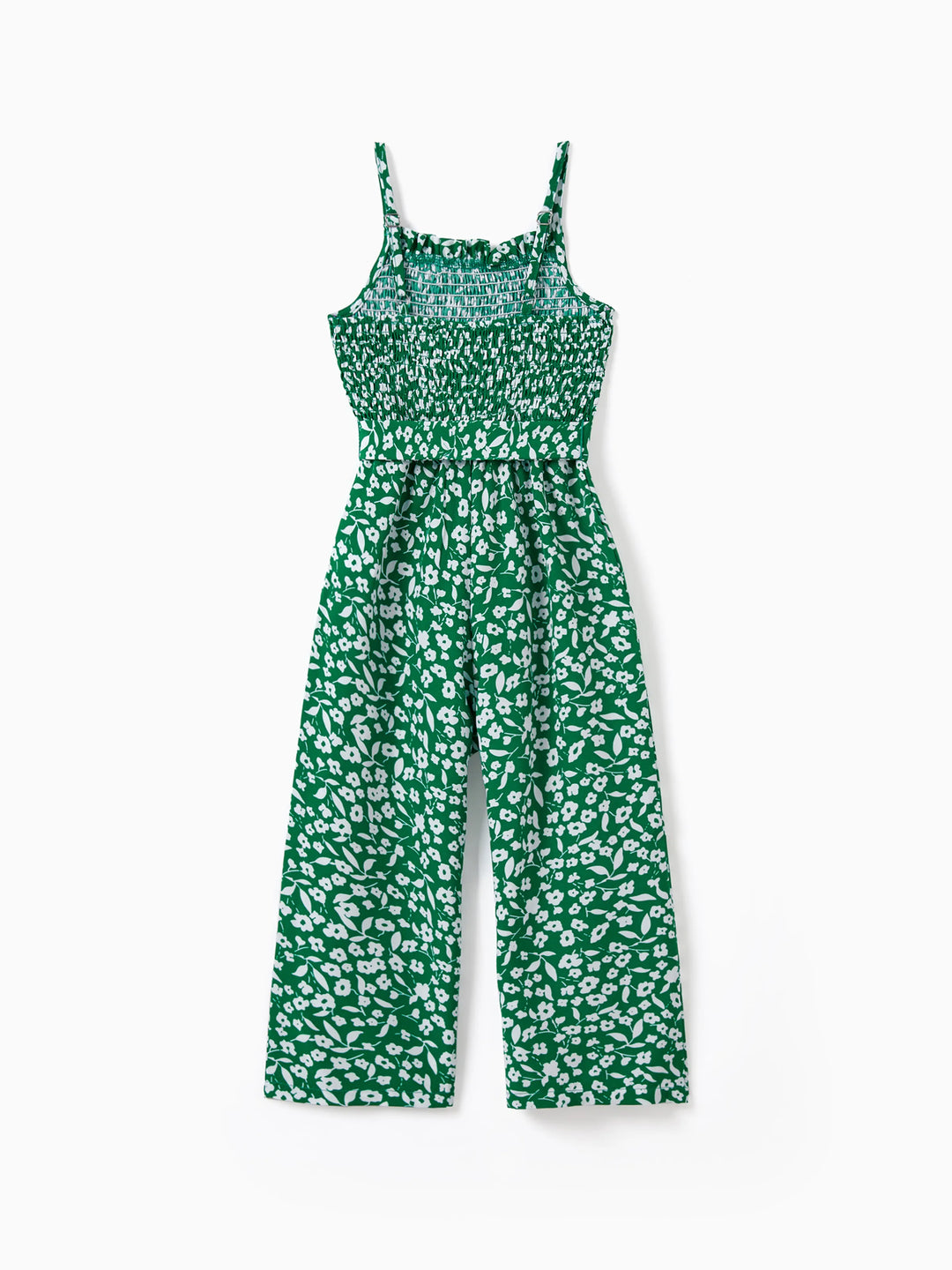 Combinaison à bretelles smockées verte à imprimé floral pour fille tout-petit/enfant, verte