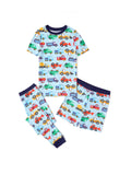 Pijama de bambú de 3 piezas para niños pequeños/niños, Navidad/Halloween, 2 en 1, para las 4 estaciones (ajustado), azul claro