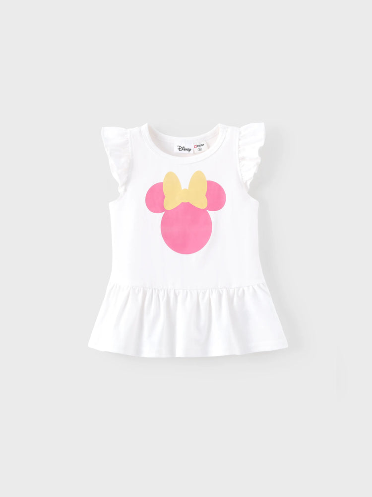 Disney Mickey and Friends Toddler Girl 2pcs Minnie Mouse Ruffle-sleeve Top And Naia™ Floral/Leopard Print Pants Set White