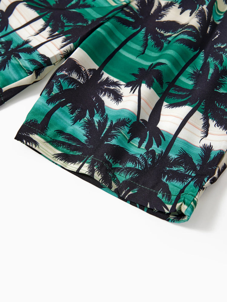 Ensemble 2 pièces à imprimé floral tropical pour garçon, mélange polyester-élasthanne, vert