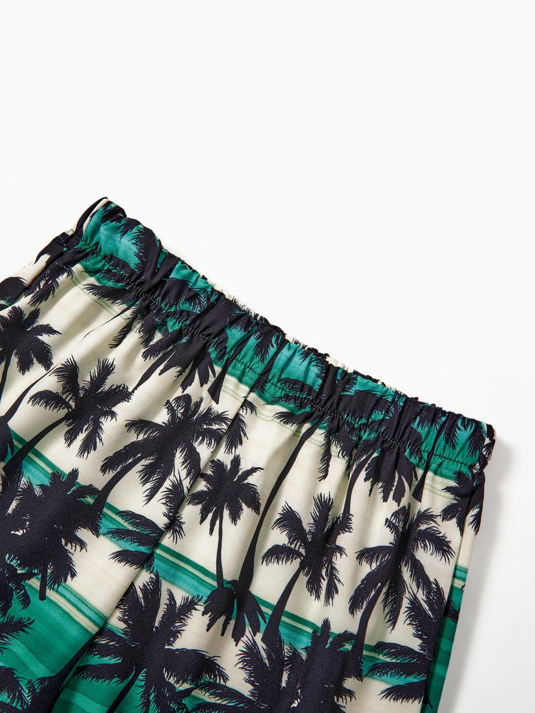 Ensemble 2 pièces à imprimé floral tropical pour garçon, mélange polyester-élasthanne, vert