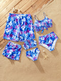 Family Matching Flora Swim Trunks or Smocking Strap two-piece Swimsuit Purple