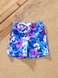 Toddler Boy Flora Swim Trunks Purple