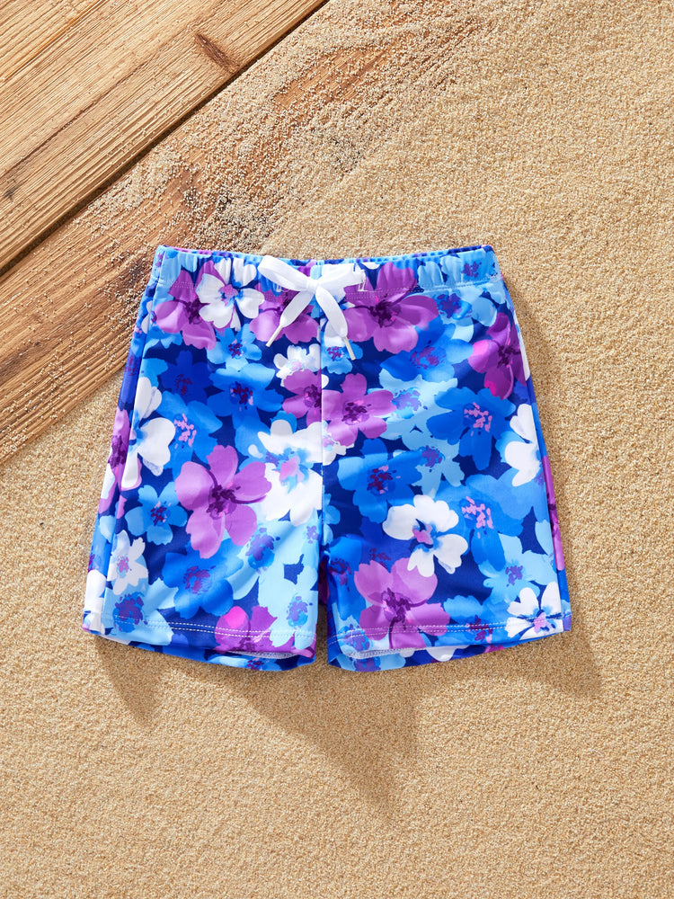 Toddler Boy Flora Swim Trunks Purple