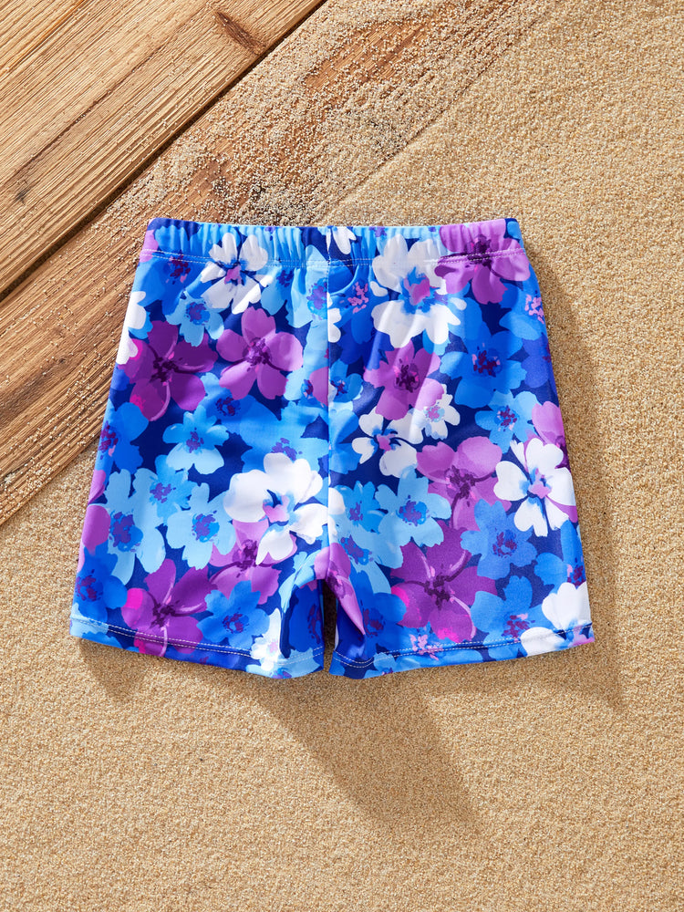 Toddler Boy Flora Swim Trunks Purple