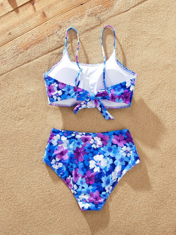 Family Matching Flora Swim Trunks or Smocking Strap two-piece Swimsuit Purple