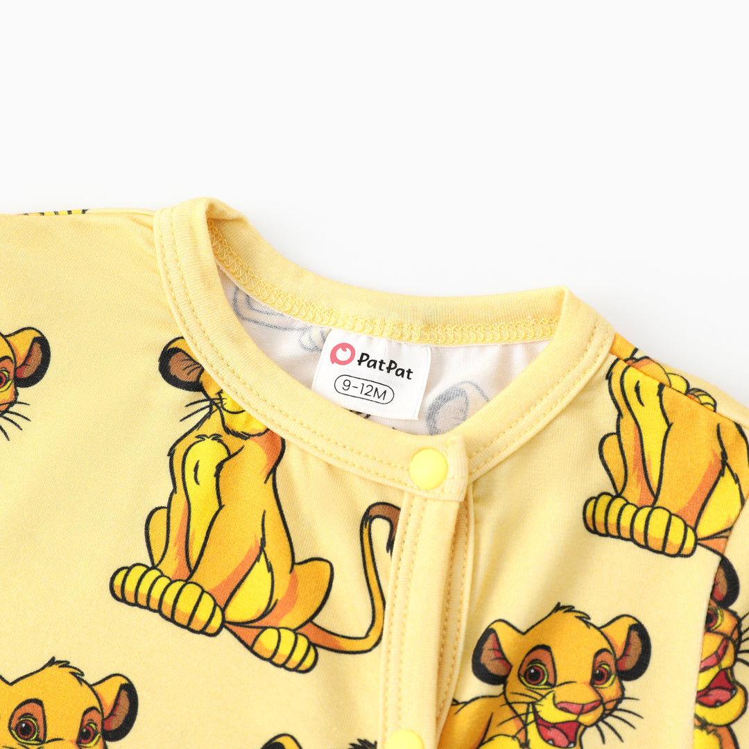 Disney Lion King Baby Boy Bamboo Simba Leopard Print Jumpsuit Yellow