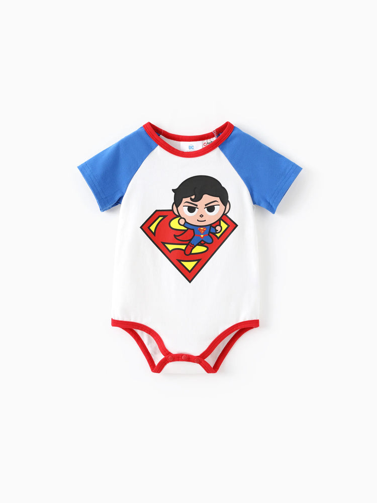 Justice League Baby Boy 2pcs Cotton Batman/Superman Print Colorblock Romper and Pants Set Blue