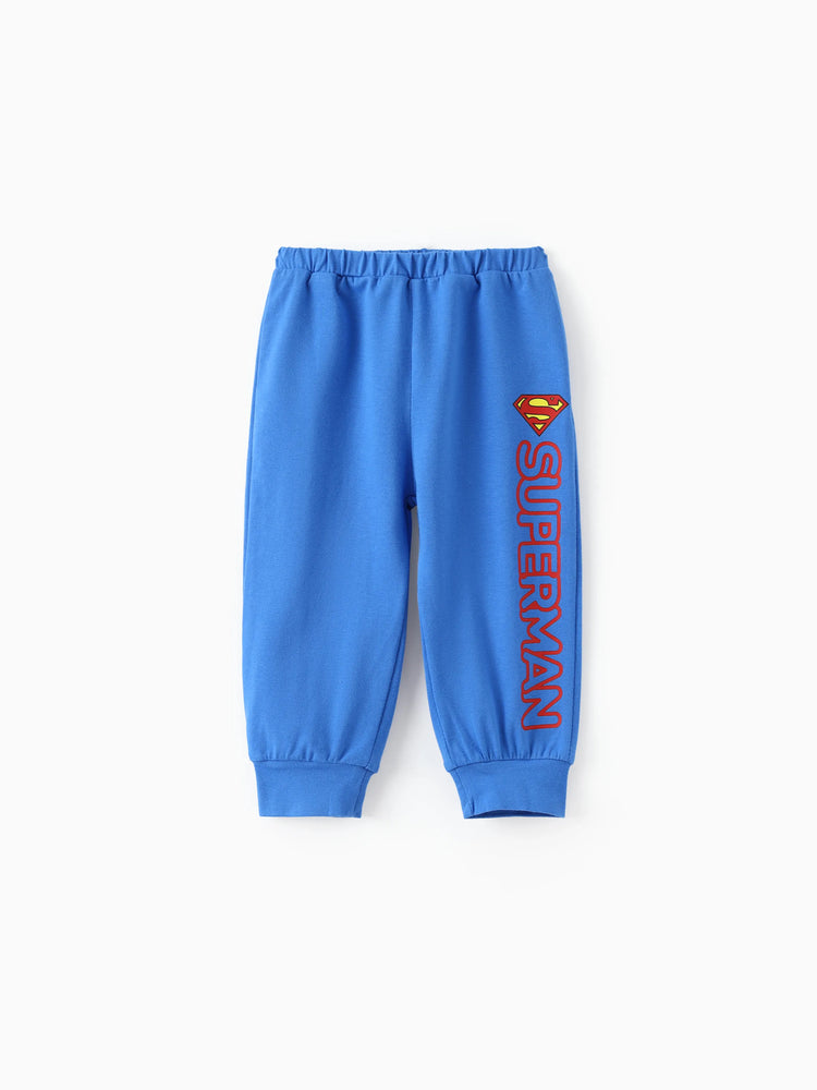 Justice League Baby Boy 2pcs Cotton Batman/Superman Print Colorblock Romper and Pants Set Blue