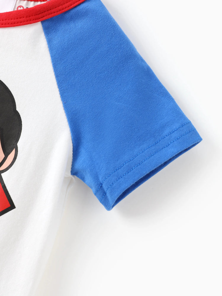 Justice League Baby Boy 2pcs Cotton Batman/Superman Print Colorblock Romper and Pants Set Blue