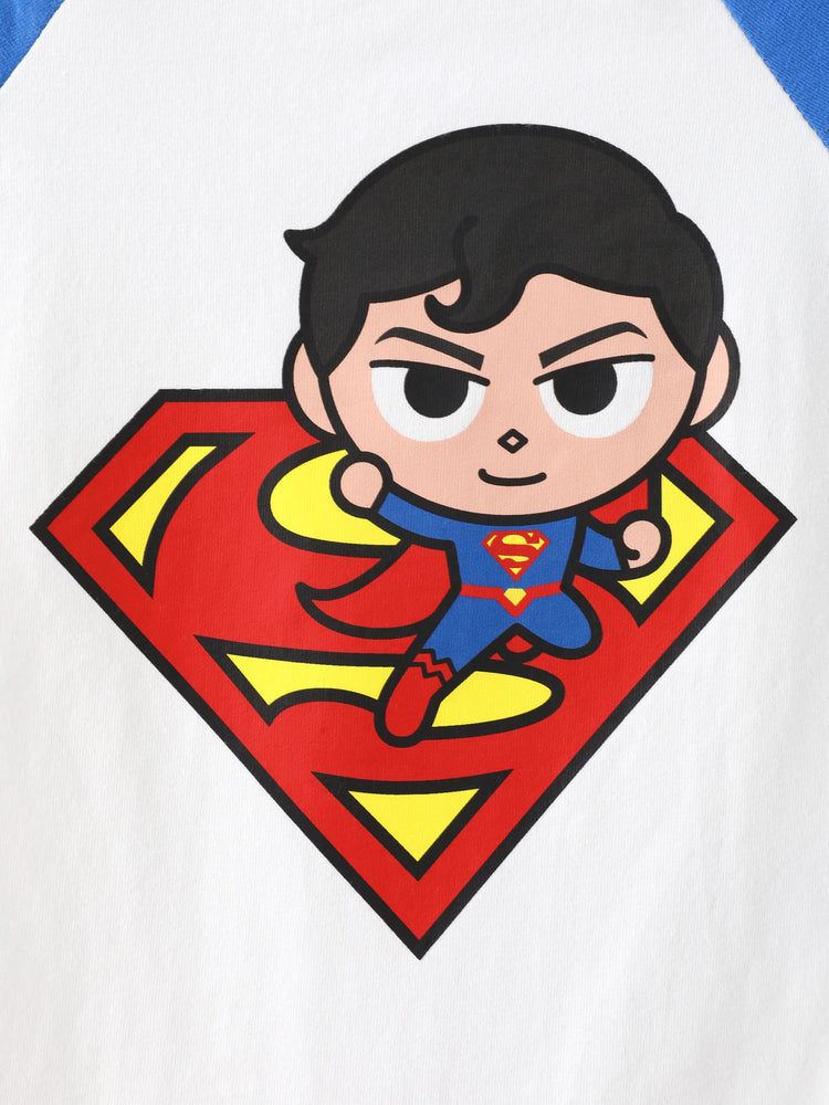 Justice League Baby Boy 2pcs Cotton Batman/Superman Print Colorblock Romper and Pants Set Blue