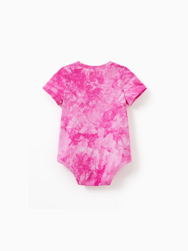 Family Matching Short-sleeve Cotton Top Hot Pink Tie-dye Letter Print Tee for Mommy and Me Pink