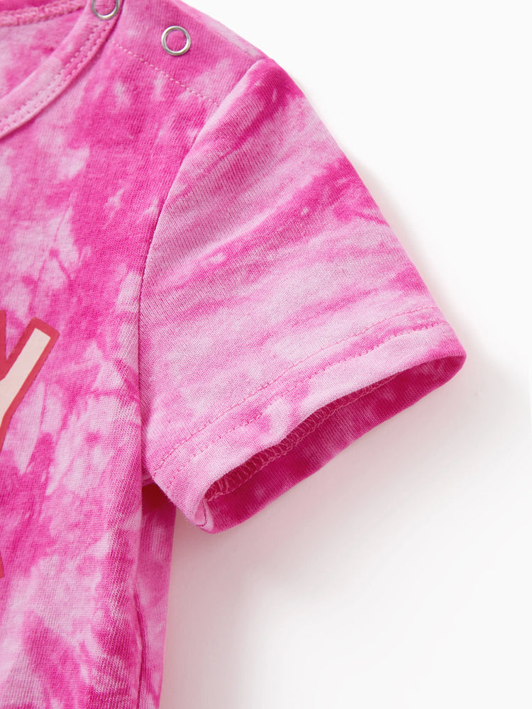 Family Matching Short-sleeve Cotton Top Hot Pink Tie-dye Letter Print Tee for Mommy and Me Pink