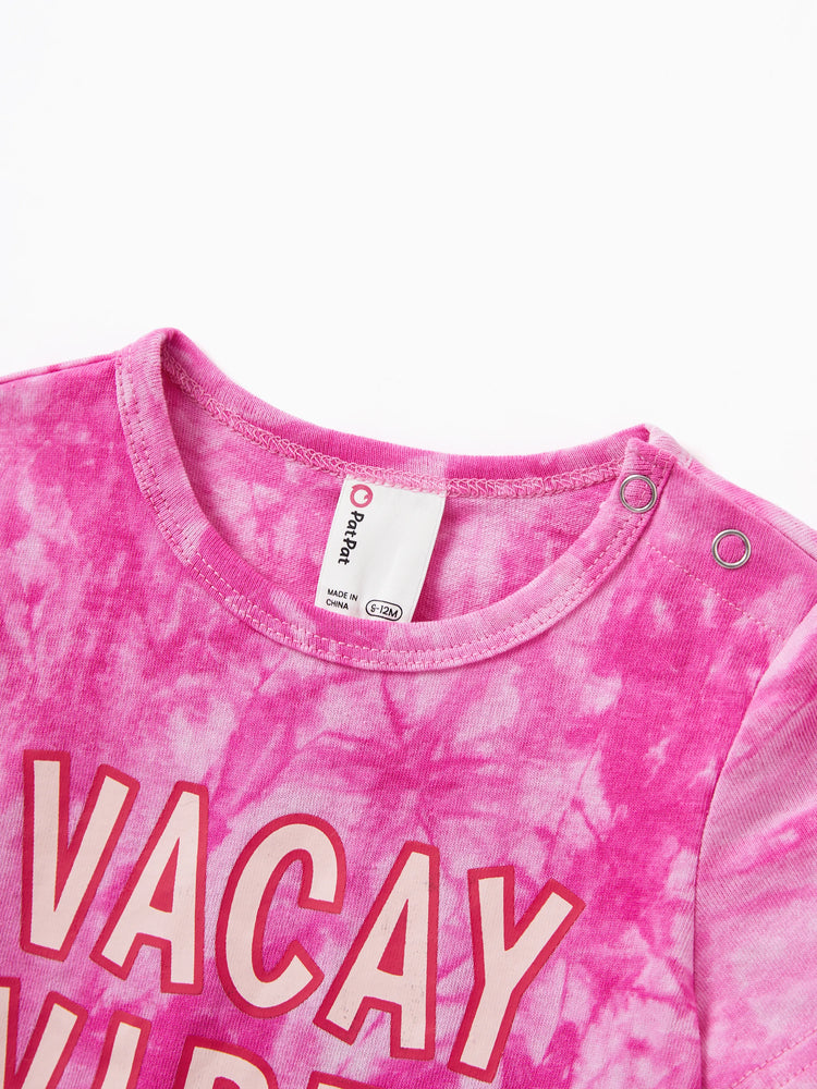 Family Matching Short-sleeve Cotton Top Hot Pink Tie-dye Letter Print Tee for Mommy and Me Pink