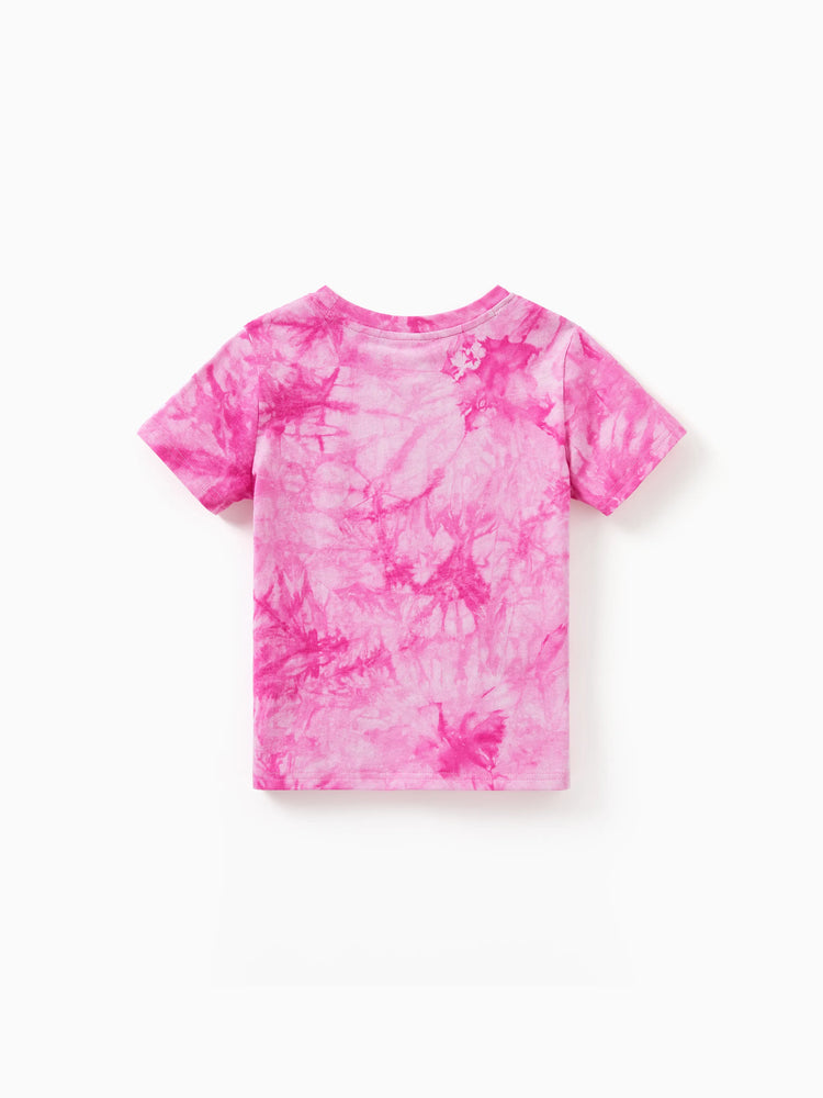Family Matching Short-sleeve Cotton Top Hot Pink Tie-dye Letter Print Tee for Mommy and Me Pink