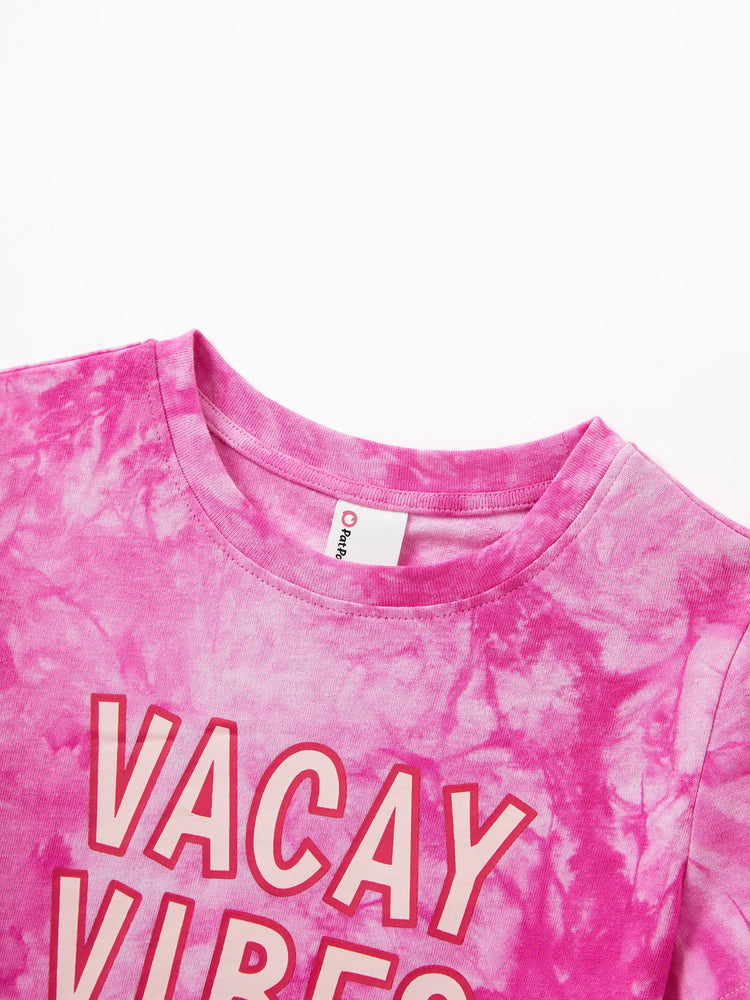 Family Matching Short-sleeve Cotton Top Hot Pink Tie-dye Letter Print Tee for Mommy and Me Pink