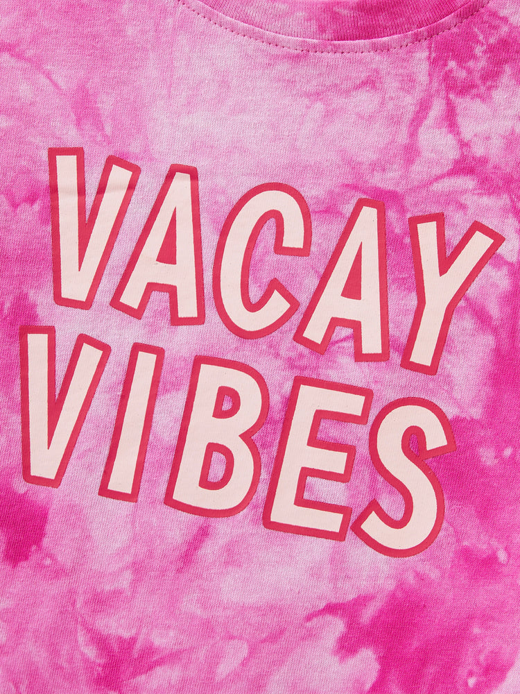 Family Matching Short-sleeve Cotton Top Hot Pink Tie-dye Letter Print Tee for Mommy and Me Pink