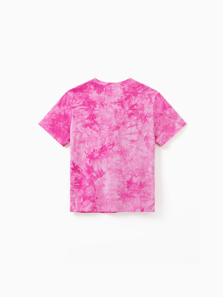 Family Matching Short-sleeve Cotton Top Hot Pink Tie-dye Letter Print Tee for Mommy and Me Pink