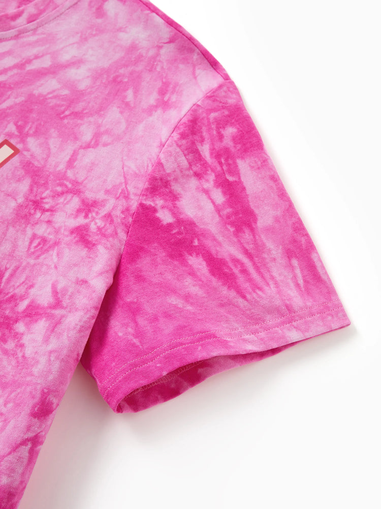 Family Matching Short-sleeve Cotton Top Hot Pink Tie-dye Letter Print Tee for Mommy and Me Pink