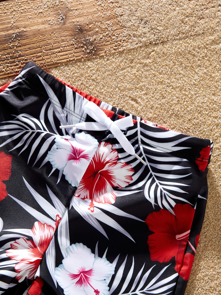 Daddy & Son Tropical Floral Swim Trunk  Black