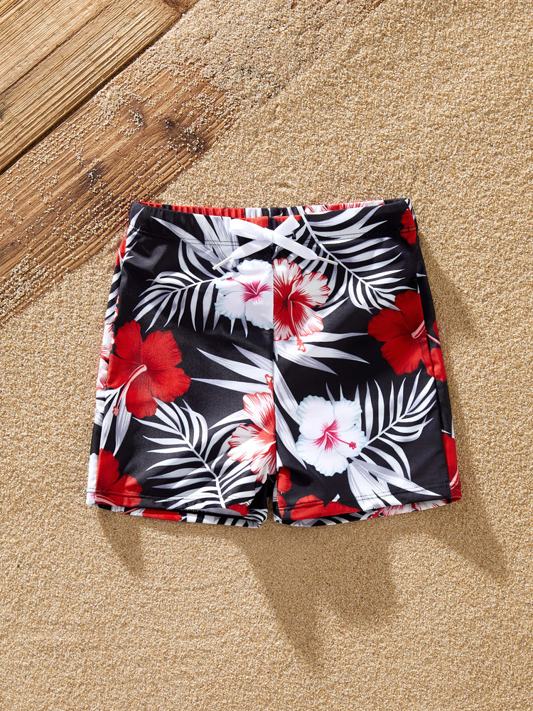 Toddler Boy Tropical Floral Swim Trunk Black