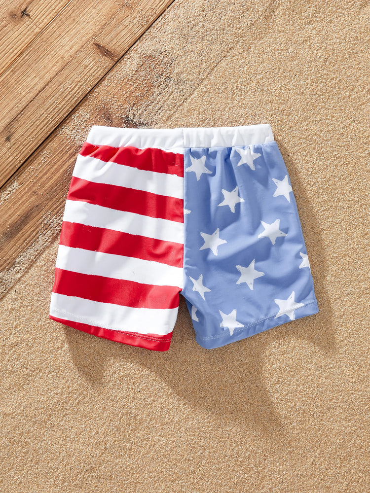 Maillots de bain assortis pour la famille, fête de l'indépendance, 4 juillet, motif patriotique, étoiles et rayures, short de bain ou couches à volants, maillots de bain une pièce à col en V, bleu