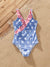 Toddler Girl Independence Day 4th of July Patriotic Swimwear Stars Stripes Ruffled Layers V-neck One-Piece Swimsuits Blue