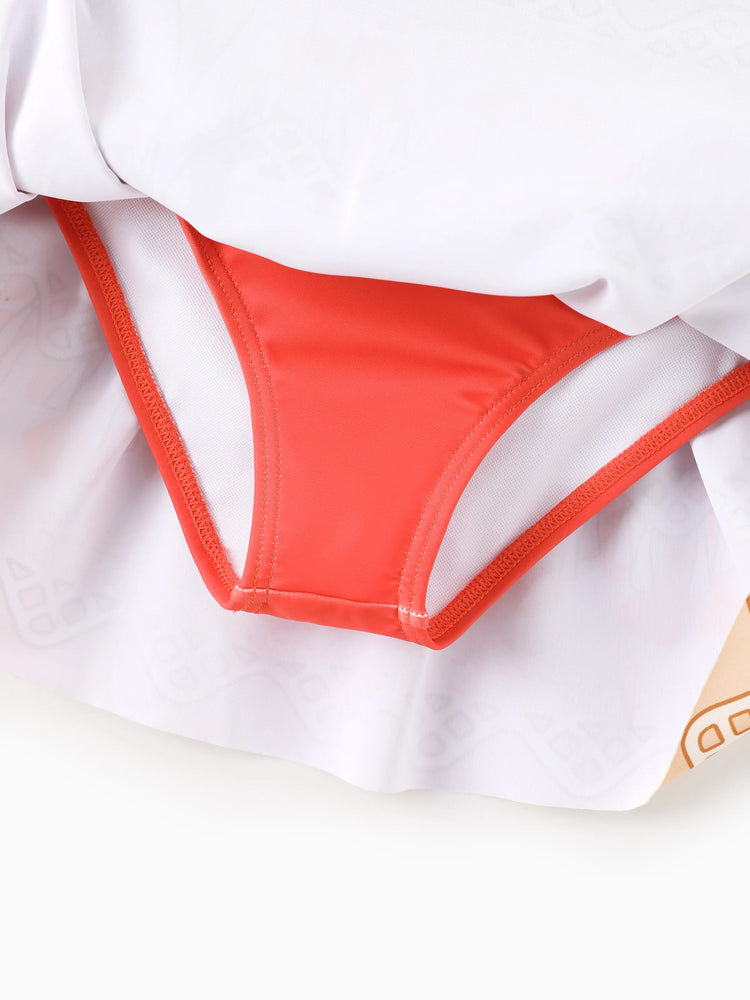 Disney Prinzessin Kleinkind Mädchen 2pcs Arielle/Rapunzel/Belle Cosplay Top mit Puffärmeln und Rock UPF 50+ Badeanzug  Orange Rot