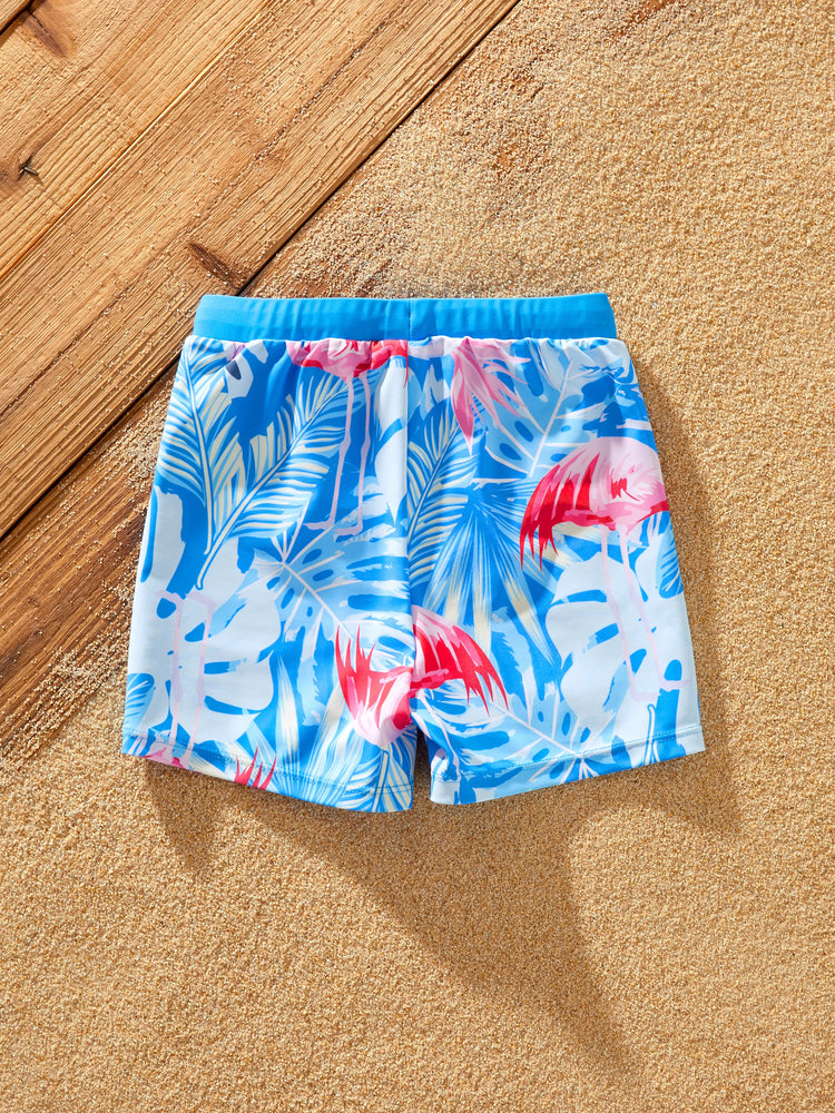 Maillot de bain bleu assorti pour toute la famille, maillot de bain imprimé flamant rose ou maillot de bain une pièce en maille élastique bleu