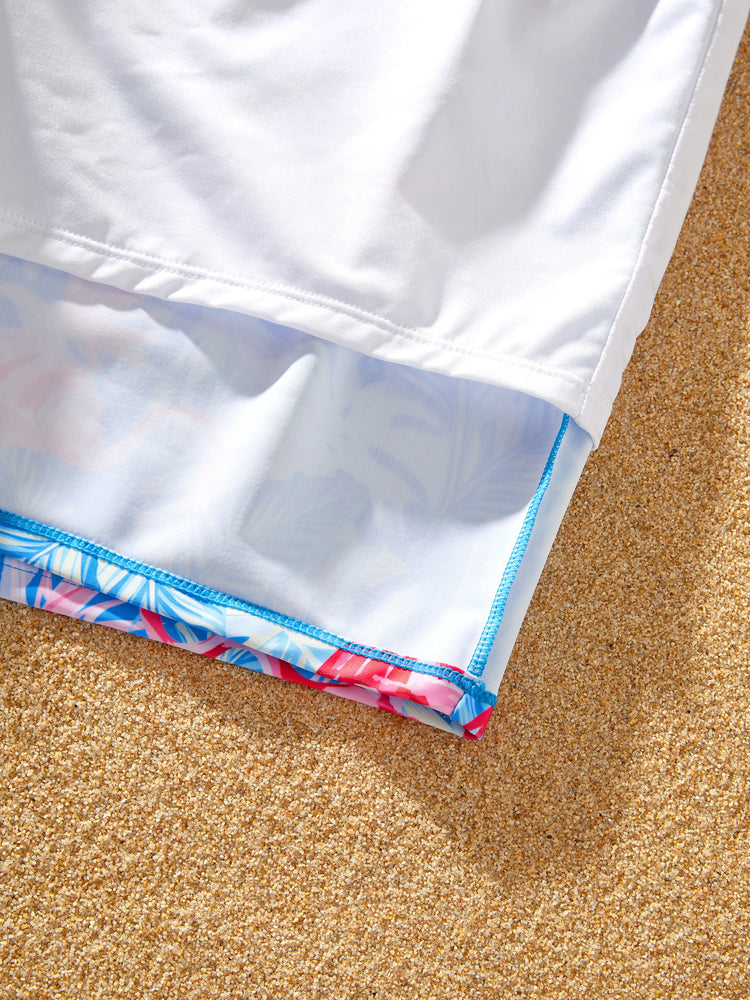 Maillot de bain bleu assorti pour toute la famille, maillot de bain imprimé flamant rose ou maillot de bain une pièce en maille élastique bleu