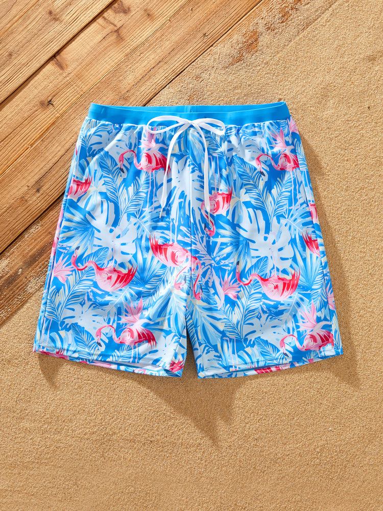 Maillot de bain bleu assorti pour toute la famille, maillot de bain imprimé flamant rose ou maillot de bain une pièce en maille élastique bleu