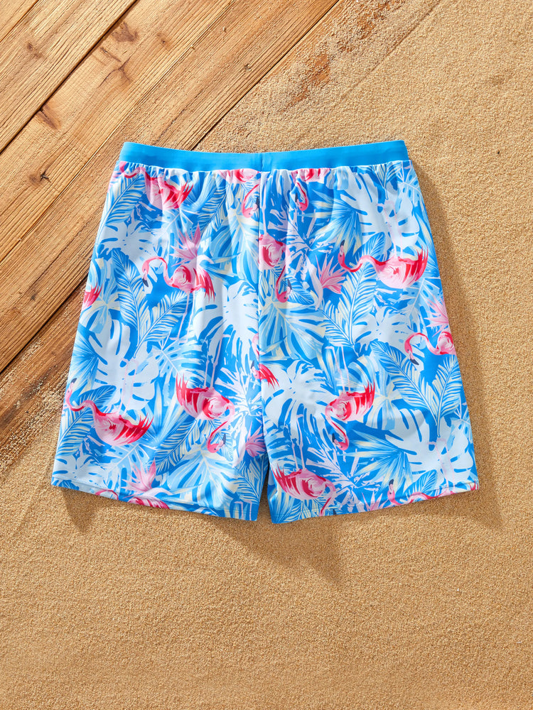 Maillot de bain bleu assorti pour toute la famille, maillot de bain imprimé flamant rose ou maillot de bain une pièce en maille élastique bleu