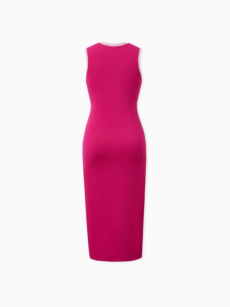 Family Matching Couple Outfits Tropical Leaf Print T-Shirt or Hot Pink Sleeveless Dresses Hot Pink