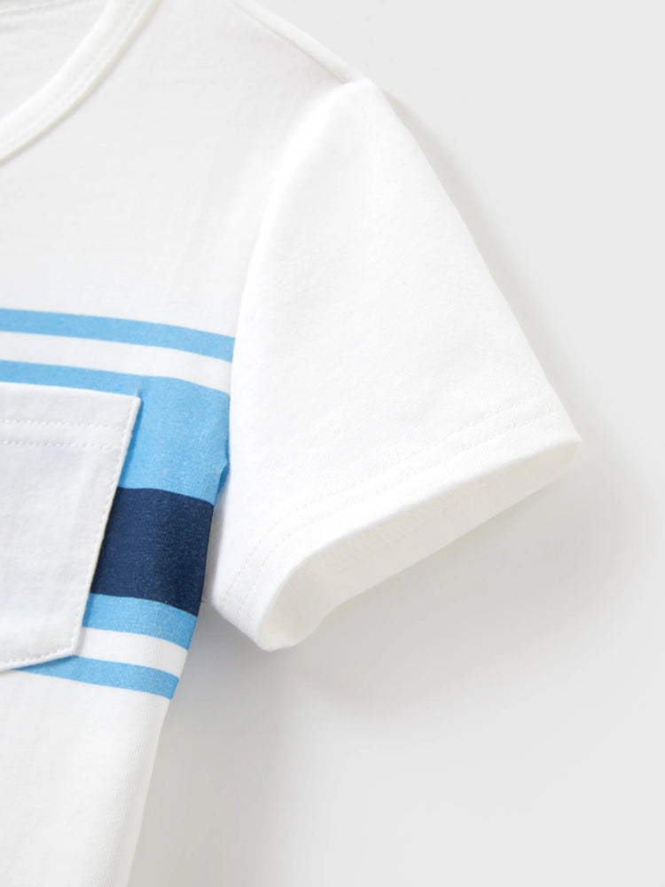 Daddy & Son Outfits White and Blue Colorblock Short-sleeve T-shirt Blue