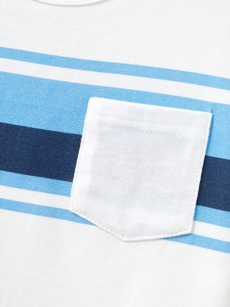 Daddy & Son Outfits White and Blue Colorblock Short-sleeve T-shirt Blue