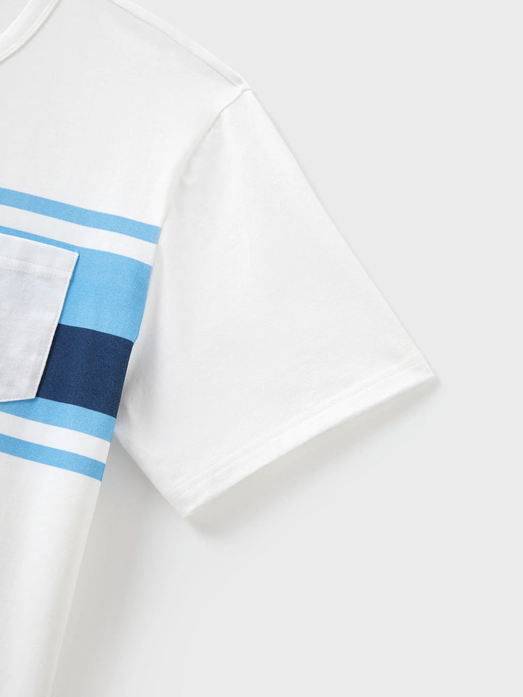 Daddy & Son Outfits White and Blue Colorblock Short-sleeve T-shirt Blue