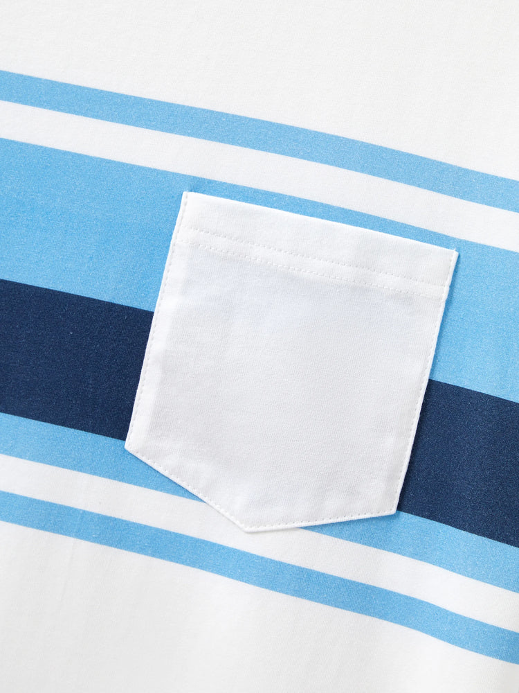 Daddy & Son Outfits White and Blue Colorblock Short-sleeve T-shirt Blue