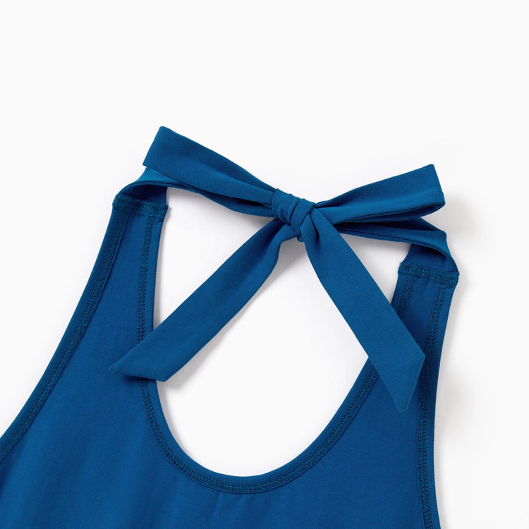 Family Matching Outfits Blue Floral Summer Clothes Halter Dress, or Colorblock T-Shirt Coordinated Look for Beach, Vacation, Photoshoot Turquoise