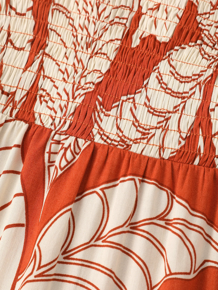 Tenues familiales assorties : ensemble robe dos nu ou chemise à manches courtes à imprimé feuilles corail, collection vacances d'été rouge