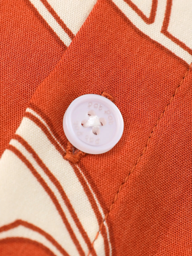 Tenues familiales assorties : ensemble robe dos nu ou chemise à manches courtes à imprimé feuilles corail, collection vacances d'été rouge